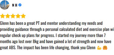 A google review for personal training in London England