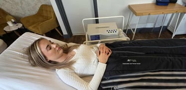 woman receive lymphatic compression massage