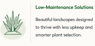 Low-maintenance landscaping graphic featuring an agave plant icon and smart plant selection text.