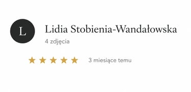 Five-star Google review by Lidia Stobienia-Wandałowska with four photos attached.