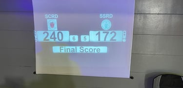 a projection screen showing the score of SCRD last bout. SCRD winning 240 to 172