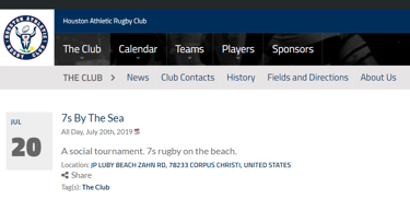a website page with a picture of a Houston rugby calendar