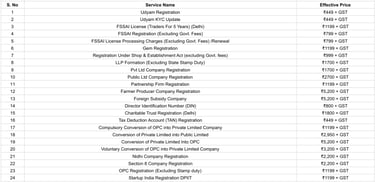 business registration price list, bizz accelera