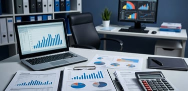 gráficos que referencian a los servicios de contabilidad, finanzas y tributario