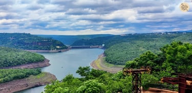 From above Pathalganga - panoramic view of Srisailam Dam and its vast reservoir.