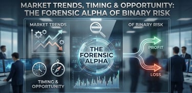 Financial dashboard illustrating market trends, timing, and forensic alpha in binary risk analysis.