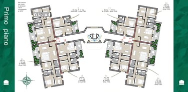 Planimetria del primo piano di Case Nove, nuovo intervento residenziale del Gruppo Findonati a Cremona