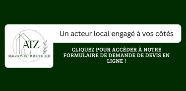Slogan + Logo d'ATZ Diagnostic Immobilier bouton vers demande d'infos et/ou devis en ligne (mobile)