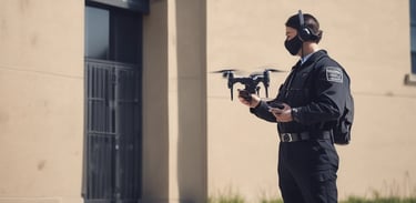 A guard dressed in a formal uniform stands at attention in a sentry box outside a grand historic building with stone walls and large windows. An archway to the right shows part of a courtyard with parked cars and a couple of people walking in the background.
