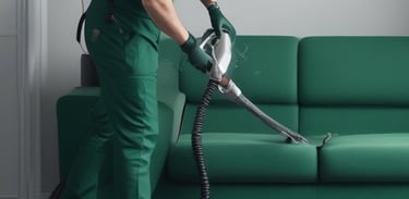 Técnico da Venerra Facilities limpando estofado com extratora em ambiente corporativo em São Paulo