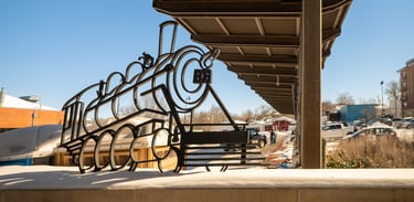 Photo of the train statue at Wabash Station in downtown Columbia