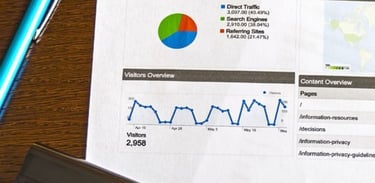 a analytics paper, keyboard and a pen on a desk 