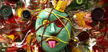 a painting of a face with buttons and buttons