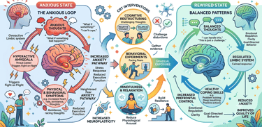 Graphic of Anxiety Loop. Cognitions Counseling in Fort Mill SC CBT for Anxiety. and Grief.