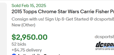 Carrie fisher signed star wars ebay listing 