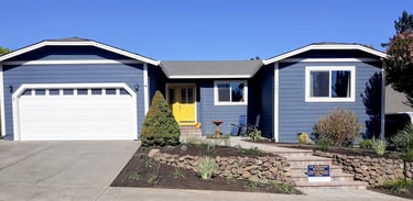 Blue house with yellow door