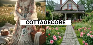 Paisaje y mujer con estética cottagecore