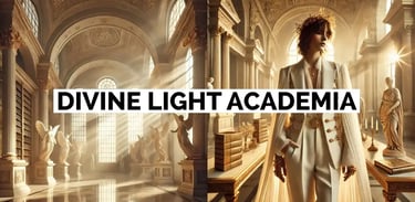 Mujer y espacio con estética Divine Light Academia