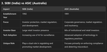 SEBI (India) vs ASIC (Australia)