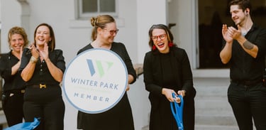 melody morrison allegro events ribbon cutting with Winter Park Chamber at Chapel and Cellar