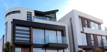 a large house with a large glass window