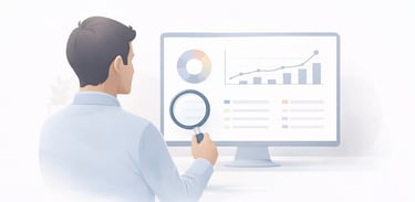 Illustration of a person reviewing credit data and monitoring changes in credit inquiries and accoun