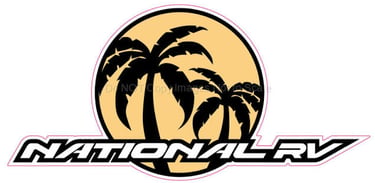National RV logo featuring black palm trees silhouette against a tan circle background.