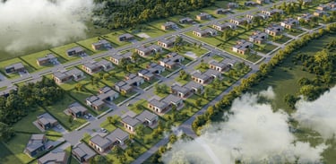 Uždaras gyvenamųjų namų kvartalas Gyrėnai iš paukščio skrydžio 