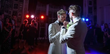 LGBTQ+ wedding couple have their first dance at The Trafalgar Tavern Greenwich