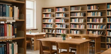 A neat and organized school library and activity center in a South Asian setting. The room is filled with educational resources, reflecting a professional and academic atmosphere.