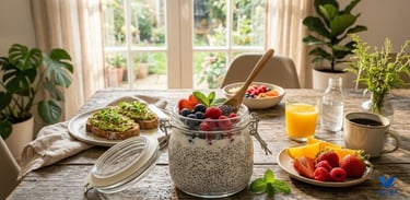 With a healthy high fiber breakfast of Berry chia pudding.