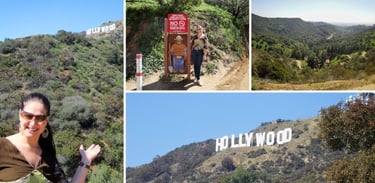 Fotos da autora no letreiro de Hollywood.