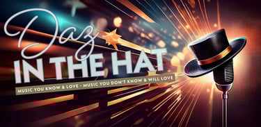 a microphone and a hat on a stage with the title "Daz in the Hat".