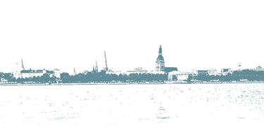 Picture with a view of Riga from the opposite bank of the Daugava River.