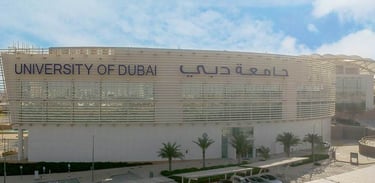 Modern exterior of the University of Dubai, highlighting the institution's commitment to academic