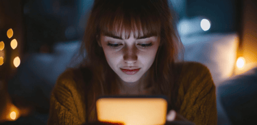 a woman in a yellow sweater is looking at her phone