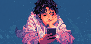 a woman in a pink shirt is holding a cell phone