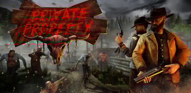 two men with weapons ready to fight zombies in image of the VR video game Private Property