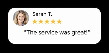 5 star review commenting on the great service