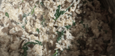 Bowl of Spinach, mushroom risotto