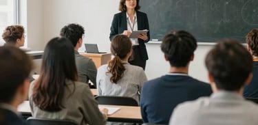 A group of diverse people in a classroom setting in the US, focused on a presenter during a professional development workshop, shot in soft natural light.