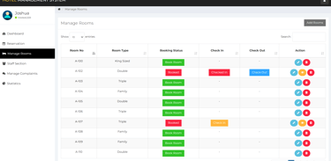 Hotel Management System - Manage Bookings Page