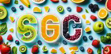 a variety of fruits and vegetables with the word sgg on it