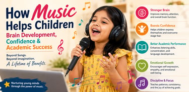 Child singing during an online music lesson to develop confidence, communication skills, and musical