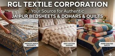 Authentic cotton Jaipur bedsheets, soft dohar blankets, and hand-quilted quilts by RGL Textile Corporation.