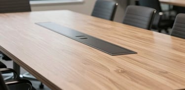 A modern strategic conference table inside a Rexburg Idaho creative agency office, clean photography with sharp details.