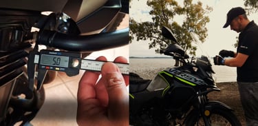 a man is measuring a motorcycle with a digital display