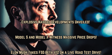 a representation of Tesla CEO Elon Musk in a suit and tie with a news headings