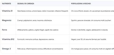 Longylife tabella delle vitamine
