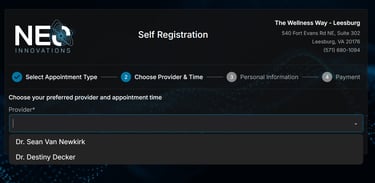 Self registration selecting a provider